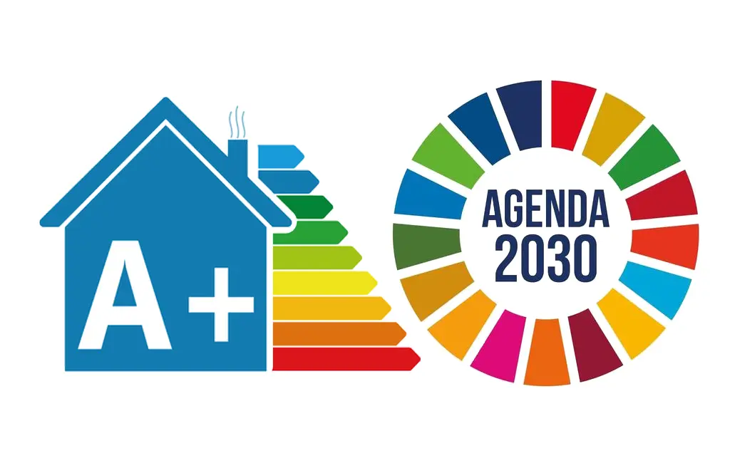 Imagen que contiene clasificación energética A+ y logo Agenda 2030
